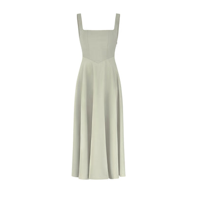 La robe midi taille haute à col carré ultime