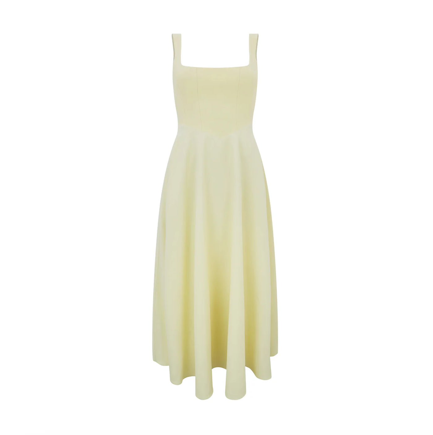 La robe midi taille haute à col carré ultime