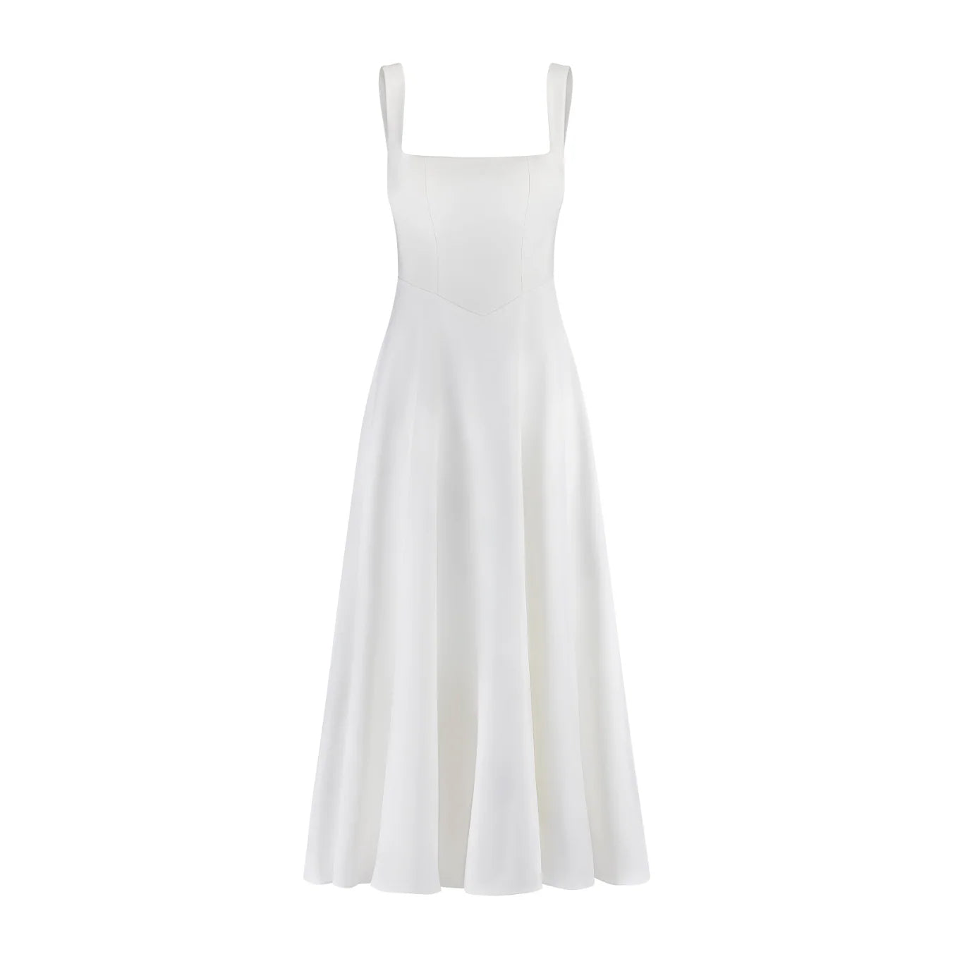 La robe midi taille haute à col carré ultime