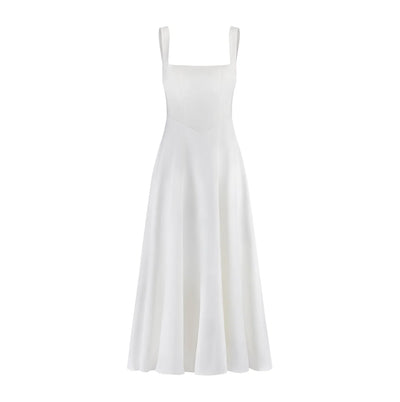 La robe midi taille haute à col carré ultime