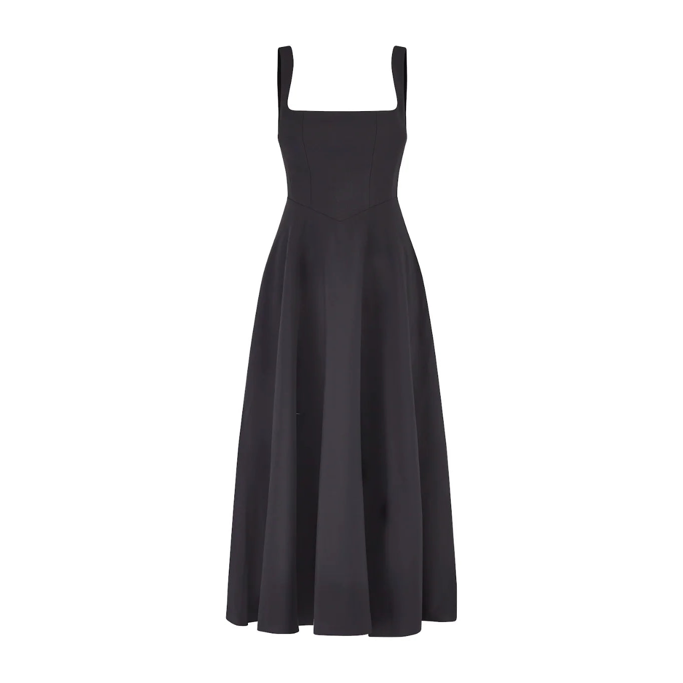 La robe midi taille haute à col carré ultime