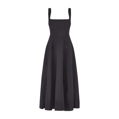 La robe midi taille haute à col carré ultime